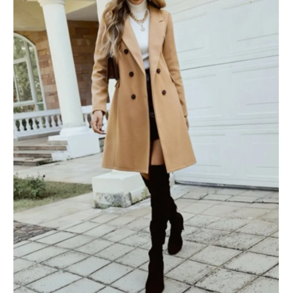 Boho tan camel double breasted coat - Picture 5 of 6